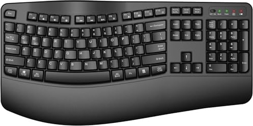 QUASIO Teclado inalámbrico ergonómico con reposamuñecas, teclas onduladas, escritura natural cómoda, teclado inalámbrico Ergo de tamaño completo de 2.4 GHz para computadora multiOS, Windows, Mac OS