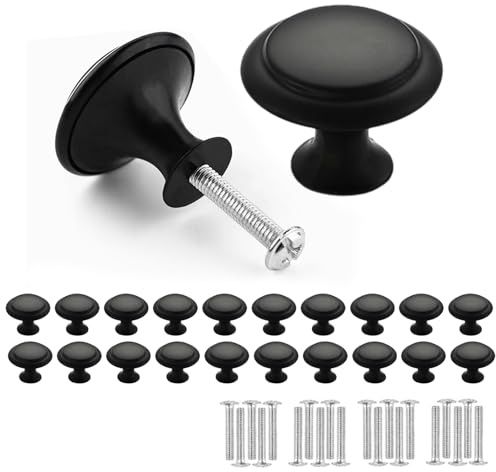 BaiDekun 20 Stück Schrankgriffe Schwarz, Möbelknöpfe 30mm mit Schrauben, Schrankknöpfe für Schubladen, Türen und Möbel, Edelstahl Pilzgriffe, Einfache Montage, Vintage Design