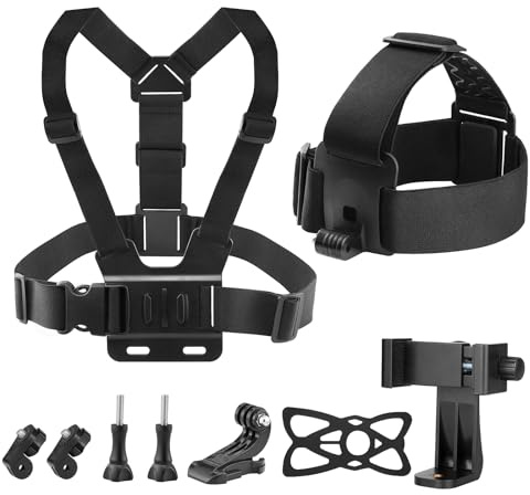 GeeKam Kit sangle de poitrine bandeau et clip téléphone pour POV, VLOG, compatible avec iPhone, Samsung, GoPro Hero, Insta360, AKASO, DJI Osmo, SJCAM et autres caméras d'action.