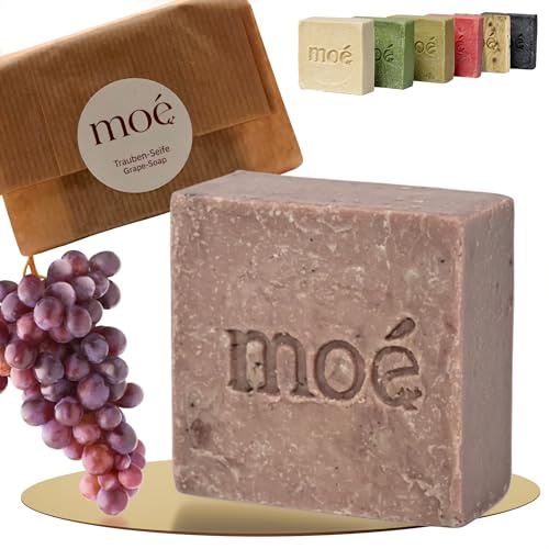moé Traubenkernöl Naturseife – pflegend & weichmachend – geeignet für reife & trockene Haut – vegan, handgemacht & ohne Zusatzstoffe – ideal für Haar, Gesicht & Körperpflege – 115 g | Feste Duschseife