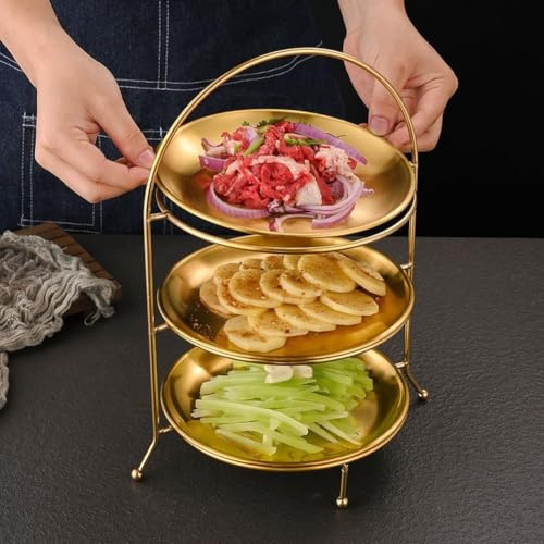 Stainless Steel Tier BBQ Tray Rack, 3-Tier Stainless Steel Rack Cooling Oven Tray Roasting Baking Grilling Racks for Hot Pot Desserts(gold)