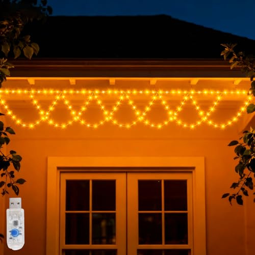 Eisregen Lichterkette Außen, 4m 138 LED Weihnachtsbeleuchtung Außen mit 8 Modi Outdoor Lichterkette Batterie mit Timer Fernbedienung Weihnachtslichterkette Wasserdicht Lichterketten für Balkon (B)
