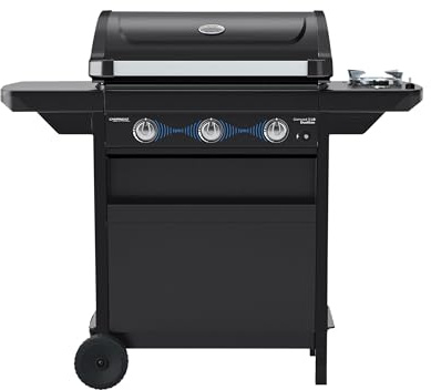 Campingaz Barbacoa de gas Compact 3 LS de gas doble con hornillo lateral | 7,5 kW | Barbacoa de gas con 3 quemadores | Sistema Dual Power: Gas natural y GLP | Tapa con termómetro