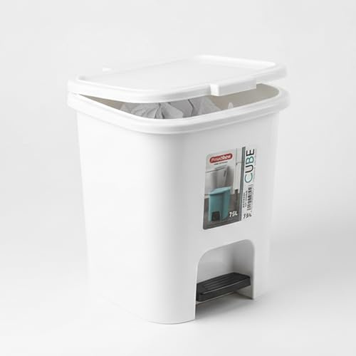 Ketayle CUBE Pedal Bin 7.5L White – Plastic Trash Can with Pedal, Compact and Durable for Home, Office, Bathroom, and Kitchen Use