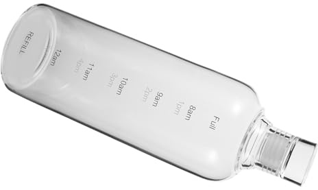 Veemoon Bouteille D’Eau en Verre Transparent 1000 Ml avec Repères Horaires Gourde Portable Grosse Capacité Compatible Boissons Chaudes et Froides Bureau Sport et Voyage