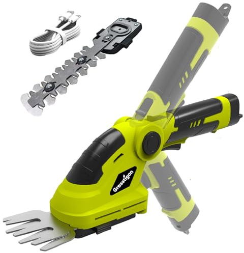 Grasstigon Hedge Trimmer Cordless Grass Shear Handheld Grass Trimmer, 2 in 1 Electric Bush Trimmer, 7.2V Lightweight Rechargeable Shrub Trimmer for Garden Yard Lawn, Type-C Cable Included (Green)