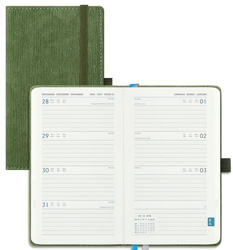 IN-LUXPRO Kalender 2026 2027 Wochenplaner A6,18-Monate Buchkalender (Jul.2026-Dez.2027) Terminplaner mit Ausgaben & Notizseiten,mit Vegan-Leder & Notizseiten,Olivgrün.