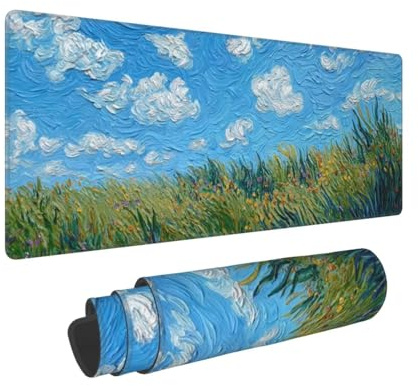 Alfombrilla Ratón XXL Gaming 1400x600x3mm, Grande Alfombrilla Ratón Azul Patrón Mouse Pad Gaming, Tapete Rato Planta Impermeable y Antideslizante Base de Goma para Decoracion Escritorio Hogares 0E-588
