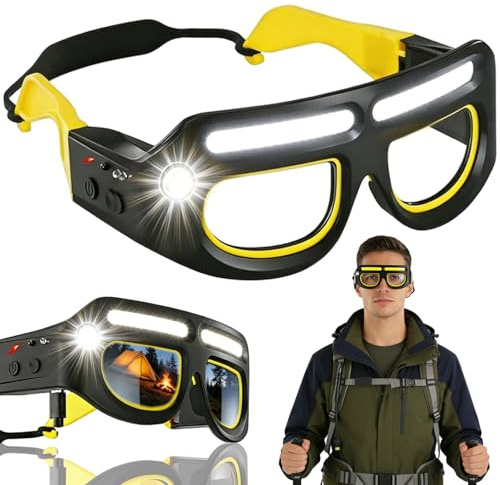 Lunettes LED rechargeables avec détecteur de mouvement et contrôle tactile, lampe frontale réglable, lunettes de sécurité intelligentes avec lumières, 5 modes USB C, lunettes mains libres pour