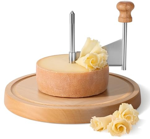 Daslich Cheese Curler Wheel, Girolle Cheese Shaver for i.a. Tête de Moine & Chocolate, Steel Cheese Curler with Wooden Base, Cheese Flower Shaver for Boards, Parties, Desserts