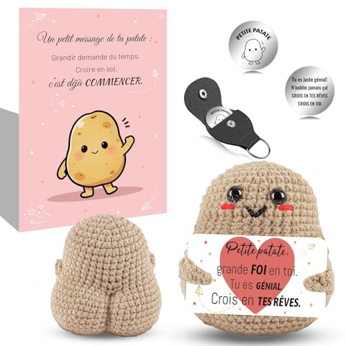 Szhhrxi Poupées de Pomme de Terre en Français avec Porte Clés et Carte, Cadeau Original & Amusant, Idée Drôle Anniversaires pour Homme Femme Collègue, Gadget Utile Rigolo Motivation (Popotin)