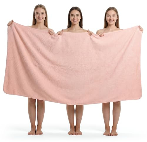 REDKISS Badetuch Groß 100x200CM-XXL Saunatuch & Strandtuch aus Mikrofaser | 1 Stück–OEKO-TEX zertifiziert, 300 g/m² , Saugstark & Weich Badehandtuch mit Aufhänger-Rosa