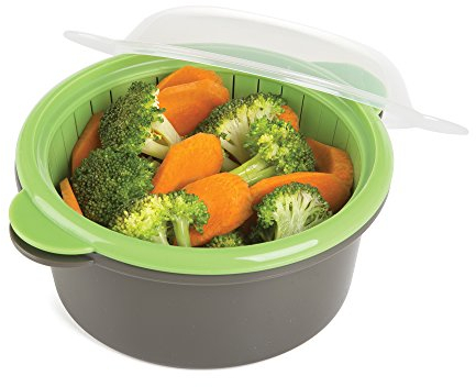 PrepSolutions Mini Microwave Steamer, Gray – Fast and Easy Vegetable & Food Steaming