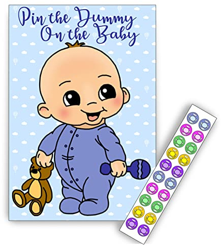 Pin the Dummy on the Baby Game – Baby Shower Game for Boys (Blue) – 20 Player Baby Shower Party Game – Fun Baby Shower Activity