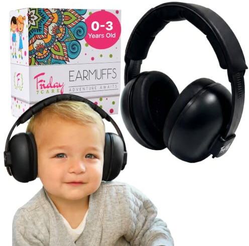 Venerdì 7Care Baby Paraorecchie antirumore per età da 0 a 24 mesi, nero.