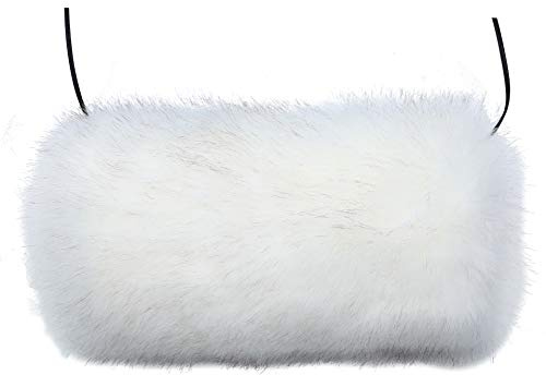 LA CARRIE Faux Fur Hand Muffs Women Winter Warmer Fuzzy Pouch Furry Plush Muffler Wedding Girl Kids Elegant Luxury Chic(White)
