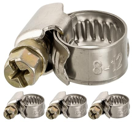 Schlauchschellen mit Schneckenantrieb, 4 Stück, Spannbereich Ø 8-12 mm, für 3/8 Schläuche, W2 Edelstahl, Kreuzschlitz SW7, 9 mm Bandbreite, Fixierung von Waschmaschine, Spülmaschine Anschluss