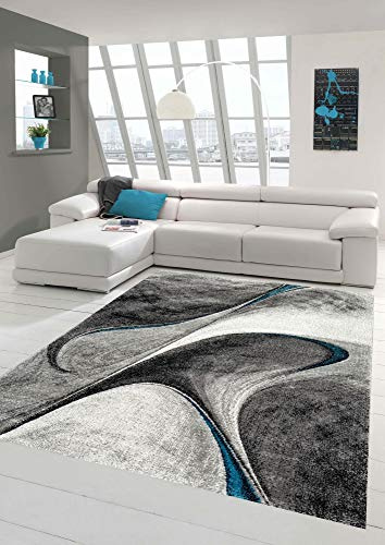 Teppich-Traum Moderner Designer Gästezimmerteppich | allergikerfreundlich | grau blau, Größe 160x230 cm