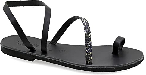 36 Mehrfarbig 1 Emmanuela Zehenring Sandalen aus Leder, hochwertige handgefertigte Slingback Sommerschuhe, Riemchen sandalen mit Knöchelmanschette, flache griechische Sandalen in Tierdruck