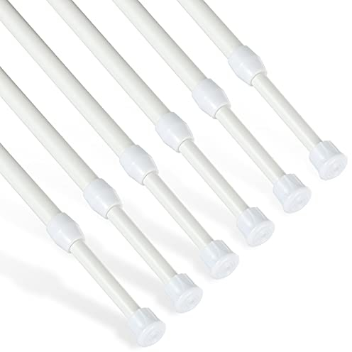 6Pcs Tension Rod, Goowin 40-70cm Tension Curtain Rod, No Drilling Rustproof Spring Small Tension Rod, Adjustable Tension Rods for Closet, Kitchen, Cupboard, Wardrobe, Bookshelf (White)