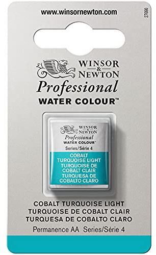 Winsor & Newton 8840175 Professional Aquarellfarbe, lebendige Wasserfarben in Künstlerqualität, hohe Farbbrillanz & Leuchtkraft, lichtecht, Archivqualität, 1/2 Napf - Kobalttürkis hell
