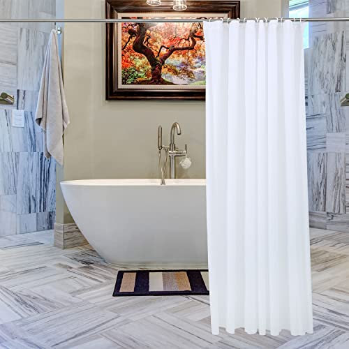 Trimming Shop Shower Curtain With 12 Hooks, Mold and Mildew Resistant 72x72 Inch Long, Washable PEVA Plain Bathroom Curtains, Shower Curtain Liner 180 x 180cm Long, White