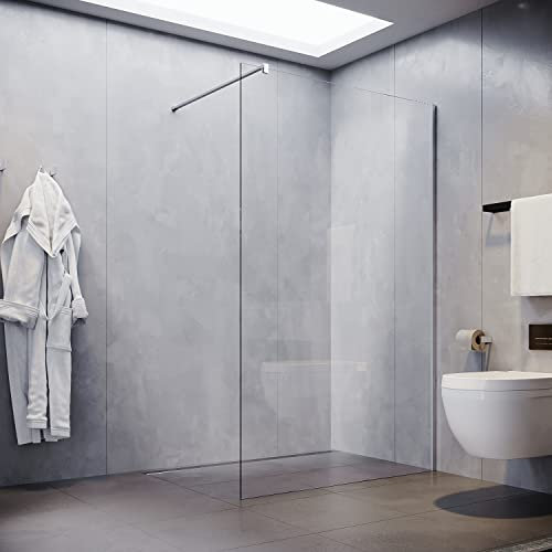 SONNI Box Doccia Walk In 100 x 200 cm,Parete per Doccia Easyclean Vetro Temperato 8mm con Regolabile con Stabilizzatore,Telaio in Alluminio