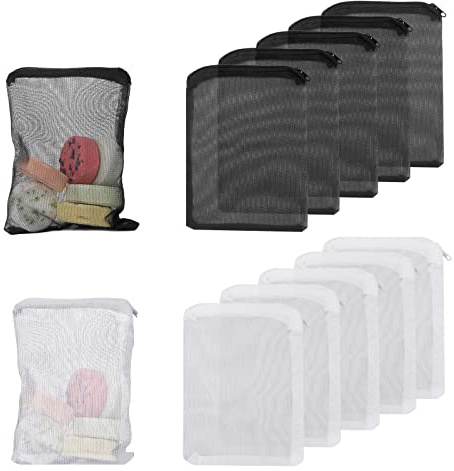 Cobee Aquarium Filter Bags, 10Pcs Aquarium Filter Media Bags with Zipper Fish Tank Media Mesh Filter Bag High Flow Fine Mesh Net Reusable Bags for Activated Carbon, Biospheres (5 Black+5 White)