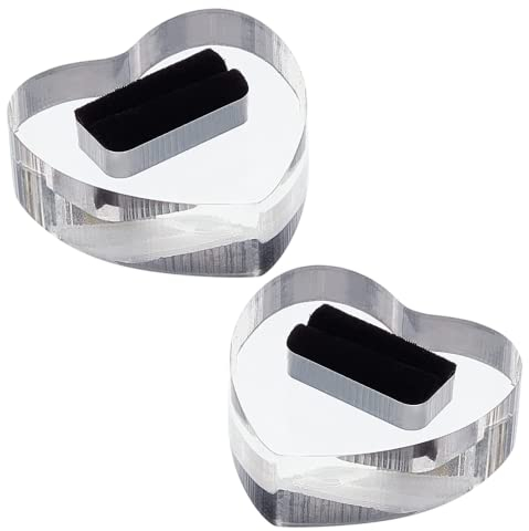 WANGXC Heart Shape Ring Holder - 2Pcs Clear Acrylic Ring Holder for Women & Girls, Fits Jewellery Ring & Earring Display