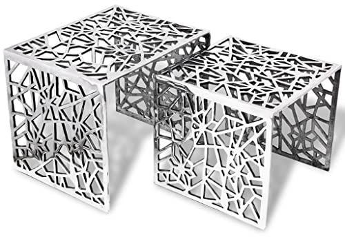 INLIFE Beistelltische 2 STK. Quadratisch Silbern Aluminium