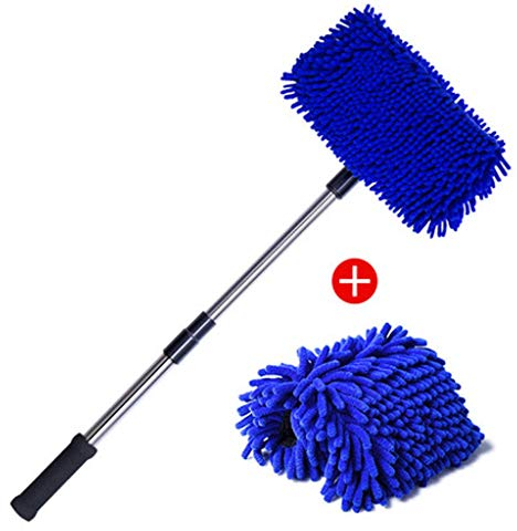 WDX- Spazzola for Auto spazzolone Speciale Spazzola for Capelli Morbidi Manico Lungo telescopico Non Fa Male Pulizia Auto Strumento di Lavaggio Auto autolavaggio (Color : Blue)