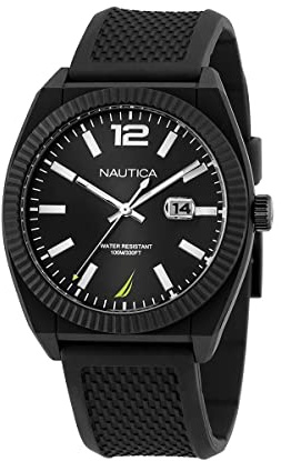 Nautica NAPPBS302 Pacific Beach - Reloj con correa de fibra sintética de trigo negro, Negro/Negro/Negro