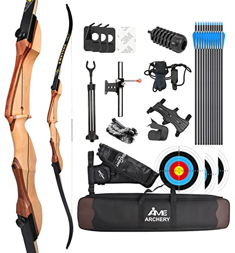 surwolf Bogenschießen Recurve Bogen 66-70 14-40 lbs Rechtshänder Langbogen Jagdbogen Bogenschießen Wettkampf Recurve Bogen（set1#,70-30lbs）