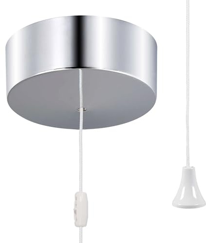 ElekTek UK Safety Approved Chrome Bathroom Light Pull Switch, EN 60669-1 CE Mark, Earth Terminal, Metal Plated Ceiling Mounted, White Cord/String, 6A 250V, 1 or 2 Way Use, Full Wiring Instructions