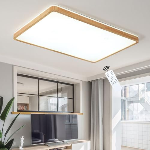 LIUYU Deckenlampe led, dimmbar Deckenleuchte, Hölzerne Lampe, Geeignet für Wohnzimmer, Schlafzimmer, Küche, Esszimmer usw Lnnenbeleuchtung, Quadratisch Holzlampe【60cm 48W 4320LM 】