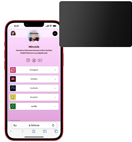 itapring Digitale Visitenkarte aus mattem Metall – Smart NFC Netzwerkkarte für Social Media Sharing & Instant Contact – Touch Sharing – iOS und Android (mattschwarz)