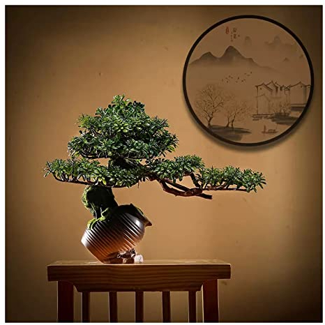 HASMI Fake Plants Artificial Potted Plant Fake Guest-Greeting Pine Bonsai Tree Ornament Planter with Ceramic Pitcher for Desktop Display Home Office Indoor Decor Bonsai Tree (Color : Green-a)
