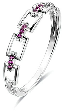 Dsnyu 18 Karat 750 Weißgold Eheringe Paar, 0.06ct Rubin Heiratsantrag Ringe, Silber Ringe für Frauen Quadratischer Spleiß Bandring zum Valentinstag Größe 51 (16.2)