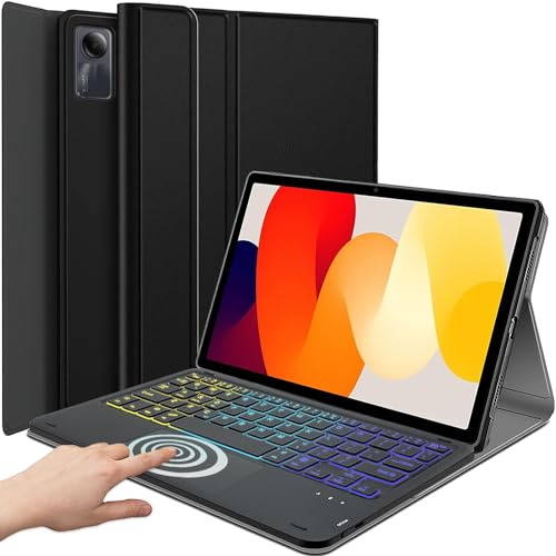 DKAHOEE Étui avec clavier tactile rétroéclairé pour Xiaomi Redmi Pad SE 11 2023, clavier pavé tactile sans fil rétroéclairé à 3 zones avec coque de protection fine et support pour Redmi Pad SE 11