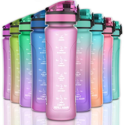 KITART Borraccia con coperchio con beccuccio, in Tritan senza BPA, leggera, durevole, a prova di perdite, si adatta perfettamente alla mano, con indicatore del tempo, coperchio con chiusura a scatto