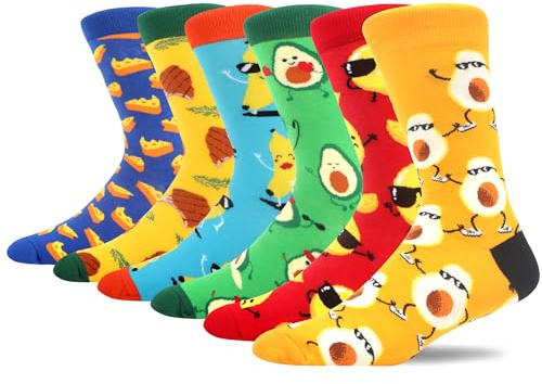 MAKABO Coloridos Divertidos Calcetines Hasta La Pantorrilla Hombre, 6 Pares Frutas y Comidas,43-46