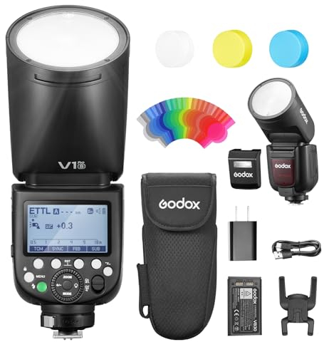 Godox V1Pro S Flash TTL tête Ronde Appareil Photo Speedlite 76Ws HSS 1/8000s 2980mAh Lithium LED Lampe de modélisation Flash Externe,V1-S (2024) SU-1 Mode Flash M/TTL pour Sony