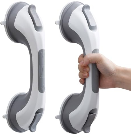 TAILI Haltegriff Dusche ohne Bohren, MAX HALT 110 KG, 31 CM, Grau, 2er-Pack | Haltegriffe für Senioren, Haltegriff mit Saugnapf, Badewannengriff ohne Bohren, Duschgriff mit Saugnapf, Griff Bad Senioren