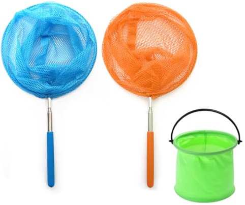 TAIHE Teleskop Kescher Kinder, 2 Stück Schmetterling Net mit 1 Eimern, Outdoor Ideal Zum Fangen von Insekten Angeln Outdoor Gartenaktivitäten Natur Wissenschaft Exploration Werkzeug