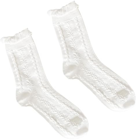 Healife Weiße Rüschen Socken - Weiße Baumwoll Spitzen Socken für Frauen und Mädchen - Prinzessinnen Söckchen - socken mit rüschen damen - Dirndl socken damen - Süße Socken