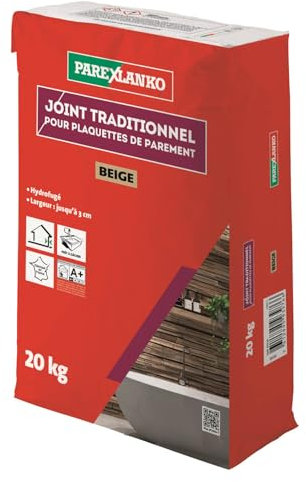 PAREXLANKO - Joint traditionnel pour plaquette de parement - Beige - Joints jusqu’à 3 cm de large sur tous types de plaquettes, briquettes et pierres de parement - Murs intérieurs et extérieurs - 20kg