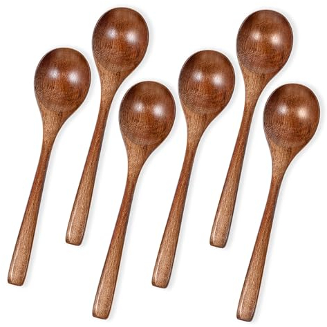 Mozeat Lens Honiglöffel, 6 Stück Holzlöffel Wiederverwendbares Teelöffel Esslöffel Vintage Honig Löffel Wooden Spoon Holzbesteck Sets zum Salat Rühren, Kochen, Catering