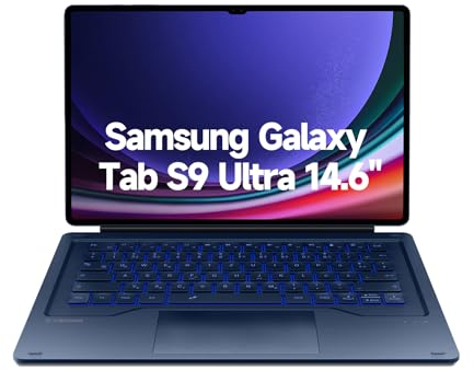 Dexnor Tastatur Hülle für Samsung Galaxy Tab S10 Ultra/S9 Ultra 14.6 Zoll, Book Cover Style Keyboard mit Trackpad Abnehmbare Einstellbarer Ständer Magnetische Beleuchtete Case Deutsch QWERTZ, Blau