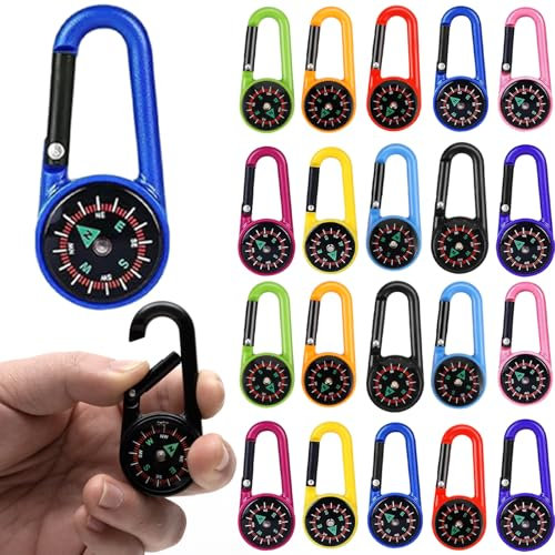 Snowtain 20 Stück Kompass Schlüsselanhänger,Bunte Karabiner Kompass Kunststoff Kompassclips,Kompass-Karabiner Kompass Mit Karabinerhaken für Outdoor-Wandern, Wildcampen, Partyspielzeug für Kinder.