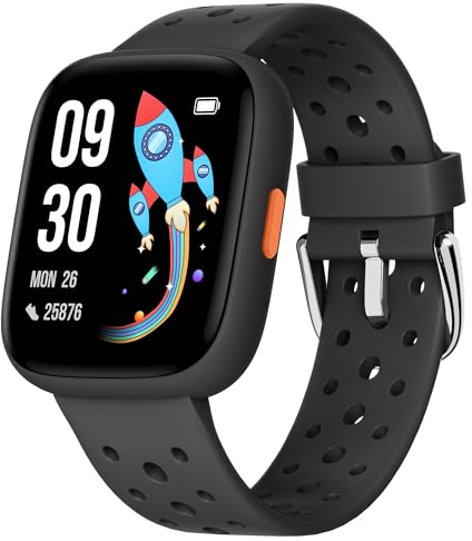 BIGGERFIVE Fitness Tracker Orologio Bambini Bambina Ado 5-16, 1,8 Smartwatch con Contapassi, Frequenza Cardiaca, Monitor del Sonno, Resistente all'Acqua IP68, Giochi Puzzle con/senza APP, Nero